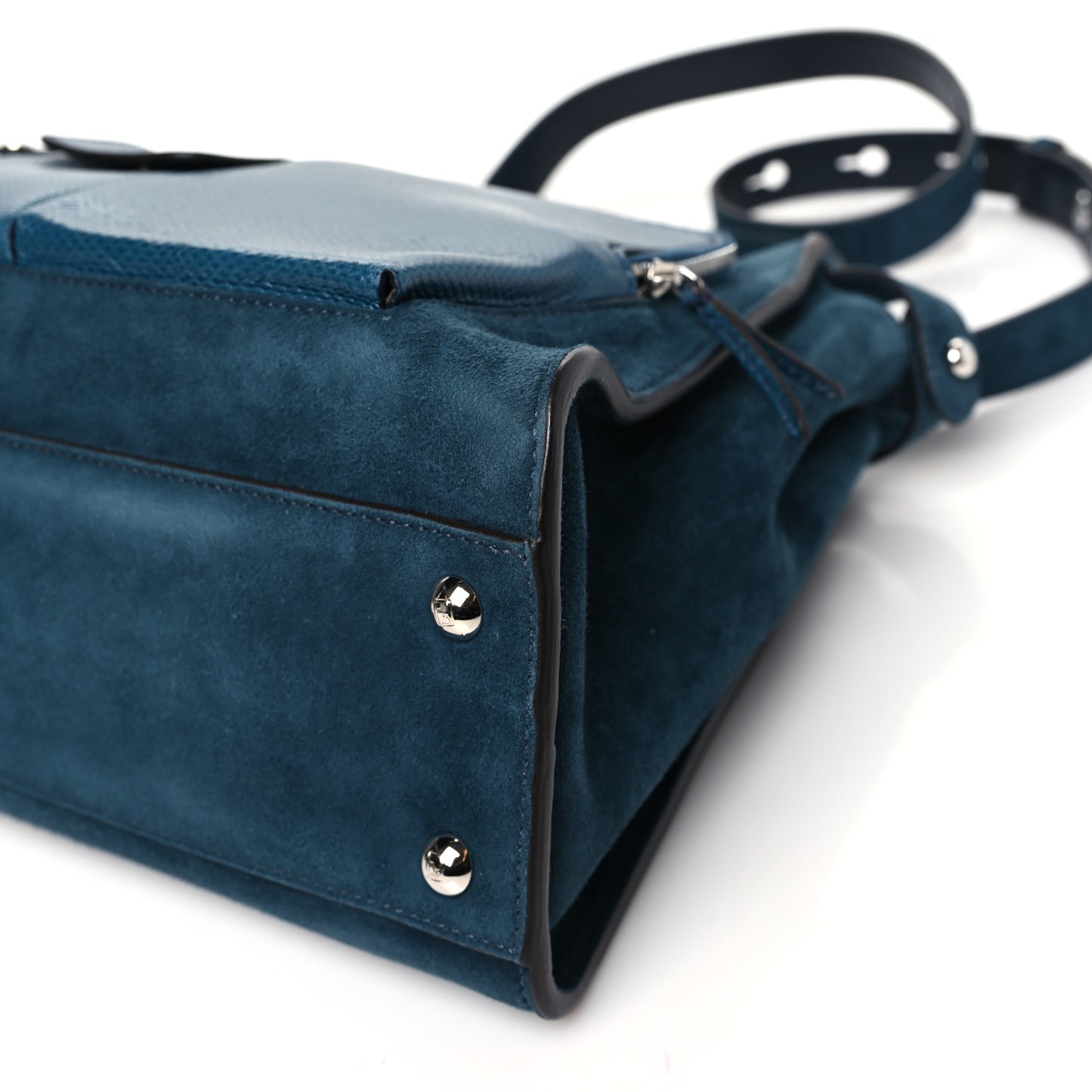 Chamois Karung Shiny Nappa Medium 3 Pocket Peekaboo Iconic Satchel Cobalto Petrolio