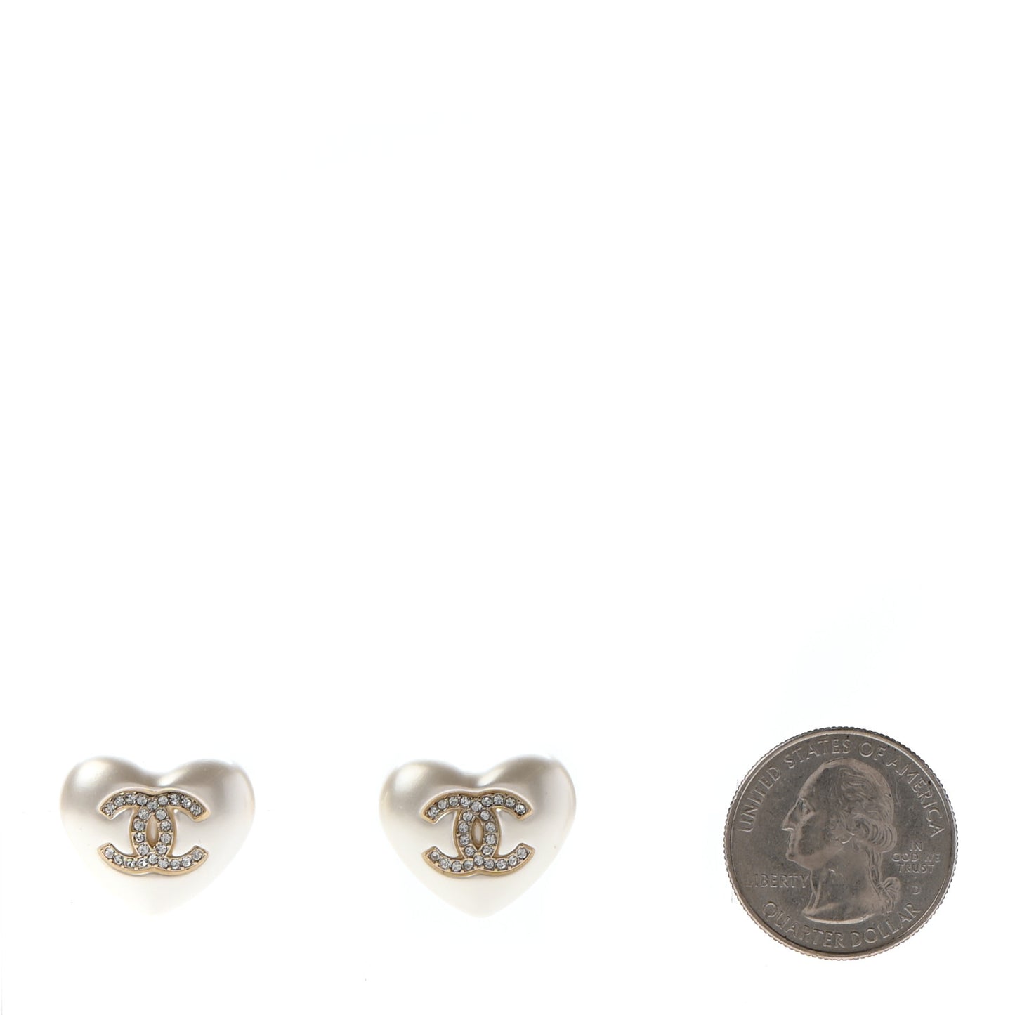 Pearl Crystal CC Heart Earrings Gold