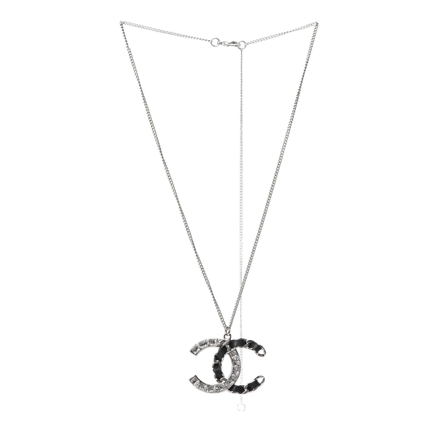 Chanel Lambskin Baguette Crystal CC Necklace Black Silver 4 of 6