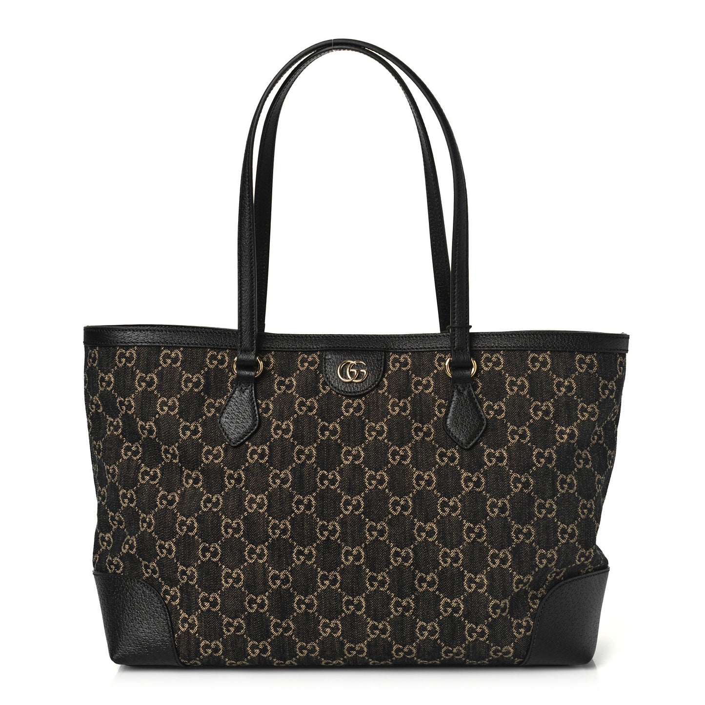 Jacquard Black Denim GG Monogram Medium Ophidia Shopping Tote Black Ivory