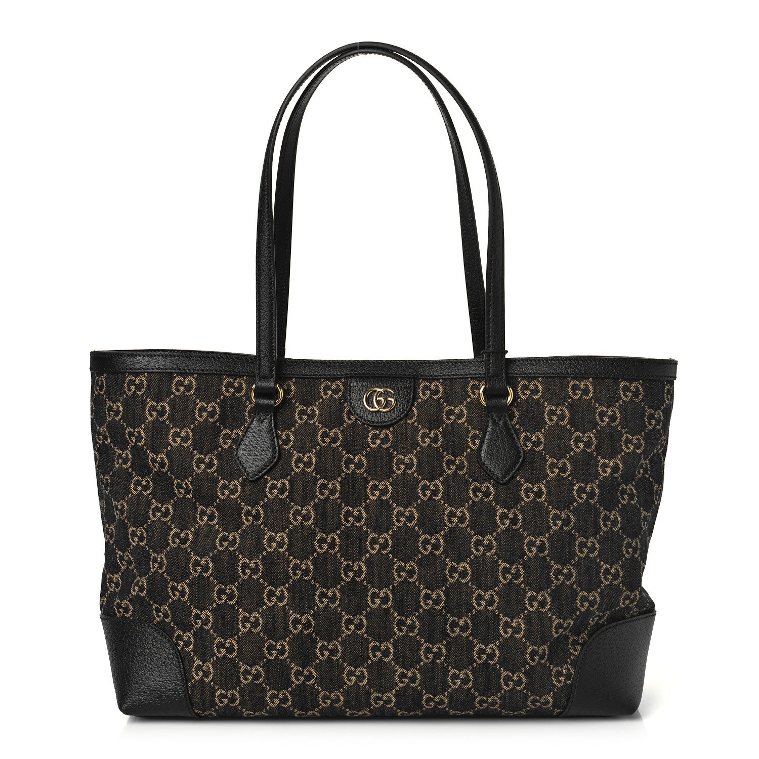 Gucci Jacquard Black Denim GG Monogram Medium Ophidia Shopping Tote Black Ivory 1 of 9