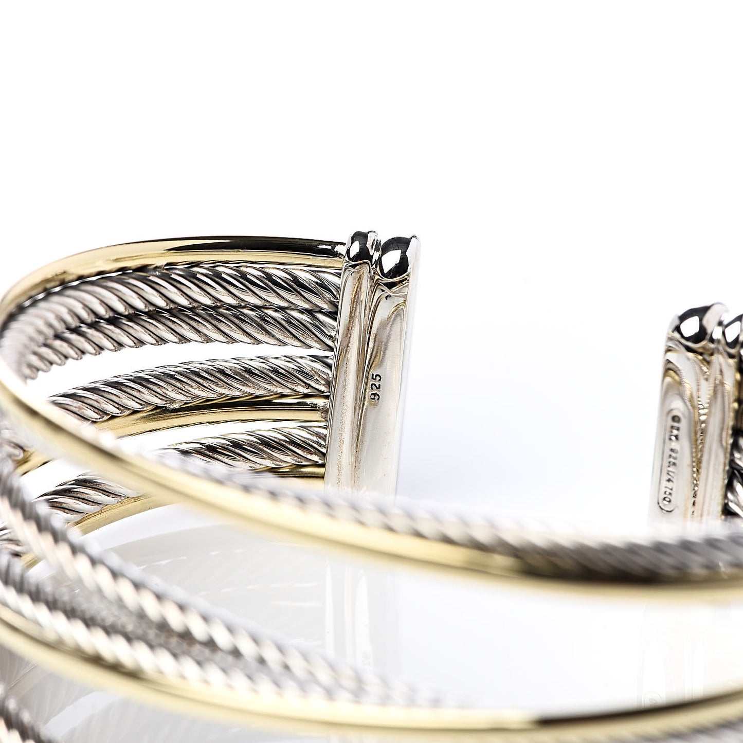 Sterling Silver 18K Yellow Gold 21mm Four Row Crossover Cuff Bracelet