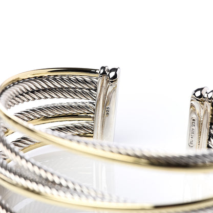 David Yurman Sterling Silver 18K Yellow Gold 21mm Four Row Crossover Cuff Bracelet 5 of 5