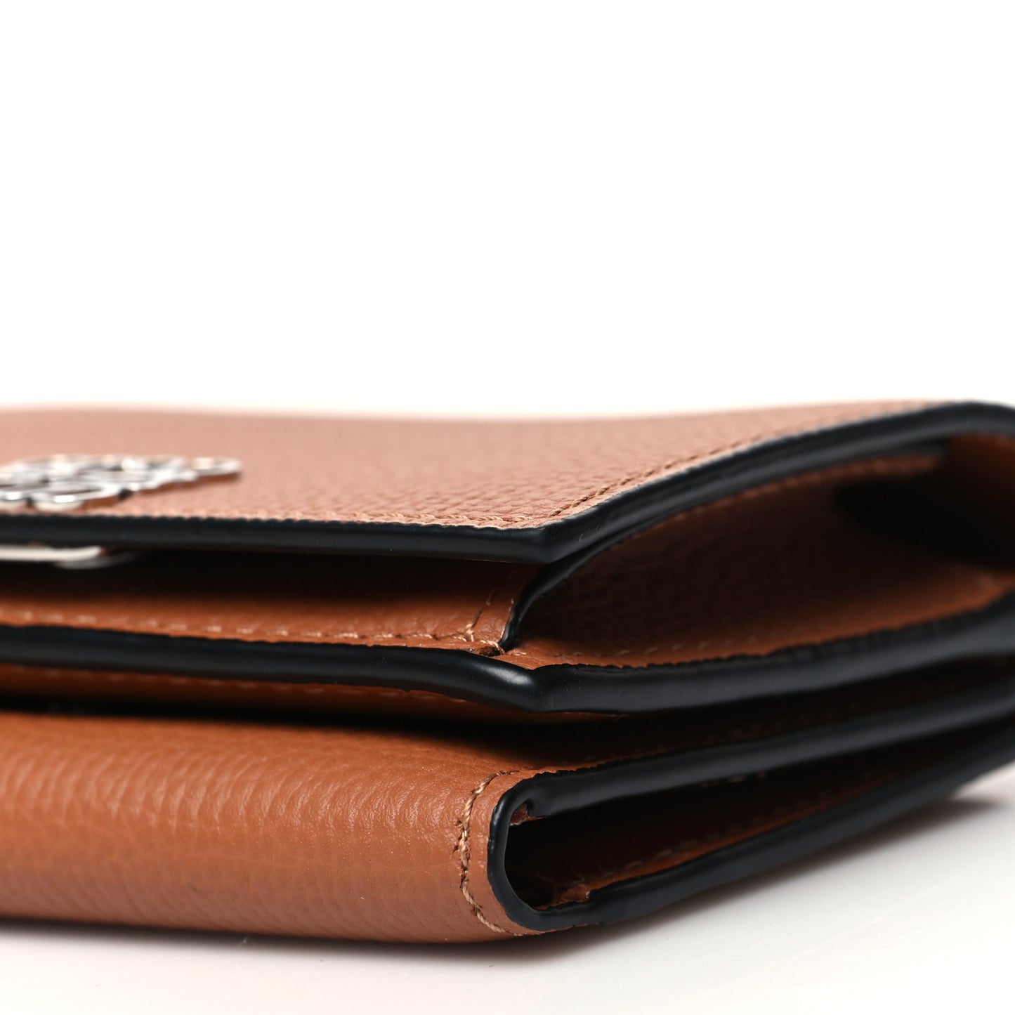 Grained Calfskin Anagram Trifold Wallet Tan