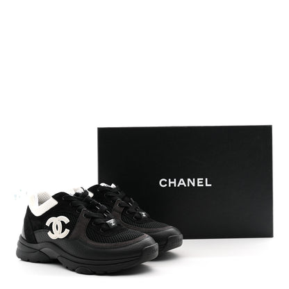 Chanel Mesh Suede Grained Calfskin Womens CC Sneakers 36.5 Black White 11 of 11