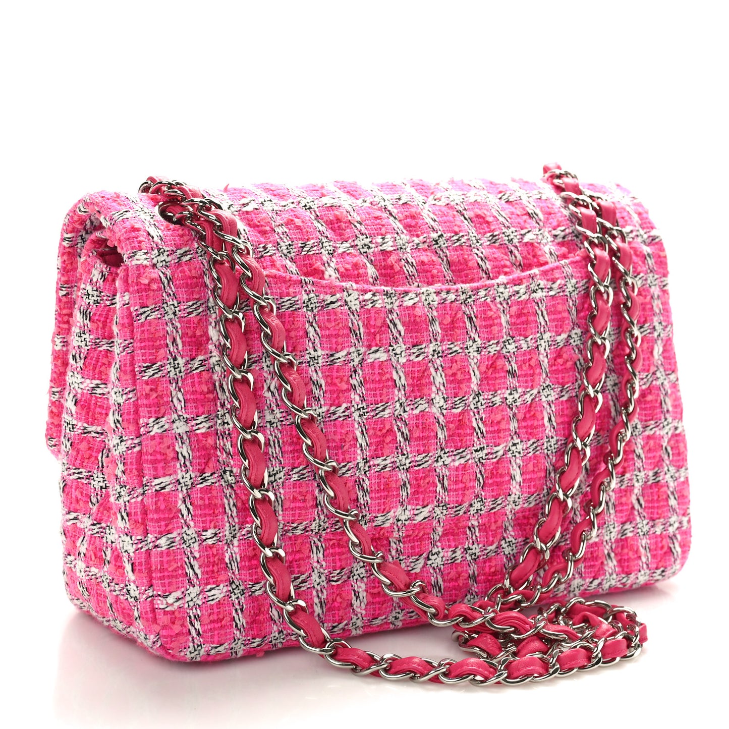 Tweed Quilted Jumbo Double Flap Hot Pink