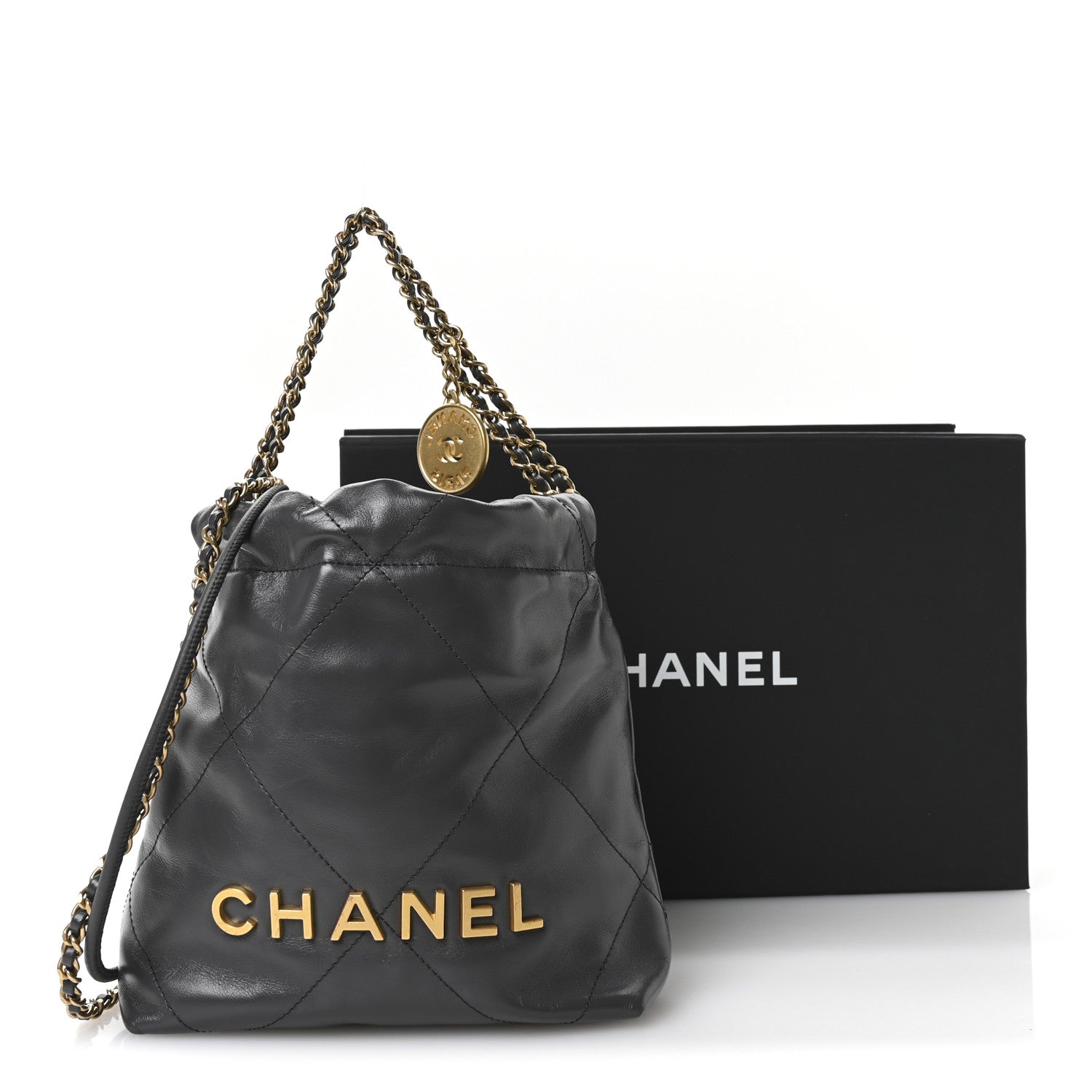 Chanel Shiny Calfskin Quilted Mini Chanel 22 Dark Grey 21 of 21