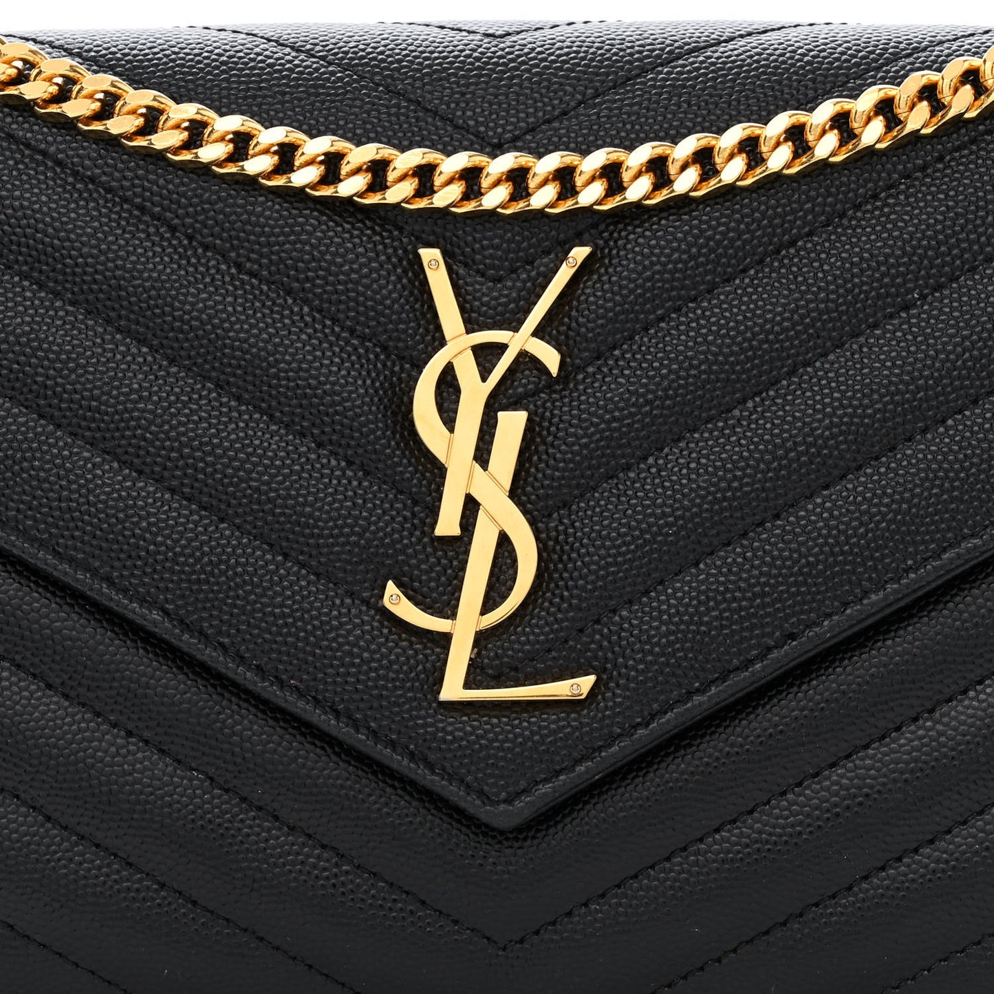Grain De Poudre Matelasse Chevron Monogram Chain Wallet Black