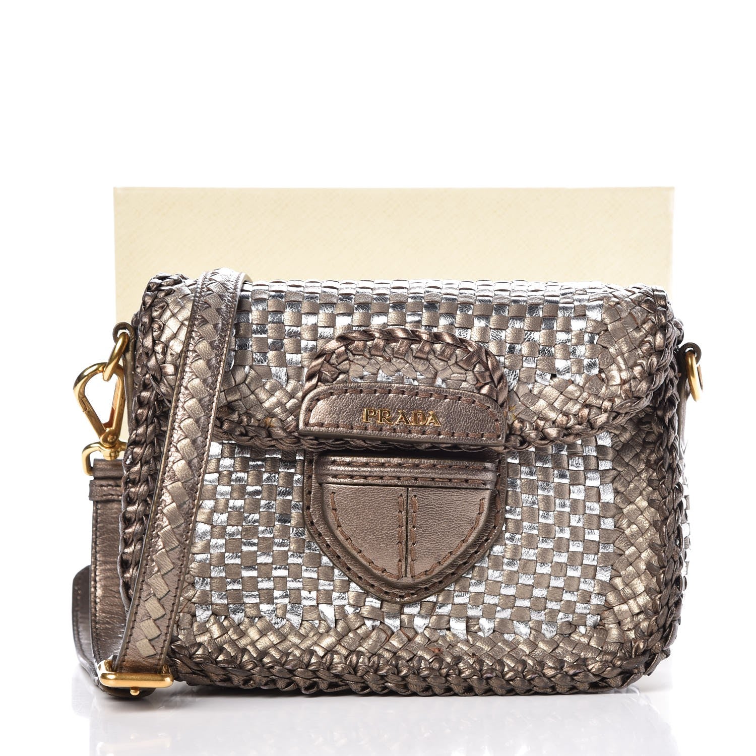 Prada Goatskin Woven Flap Crossbody Bag Argento 8 of 8