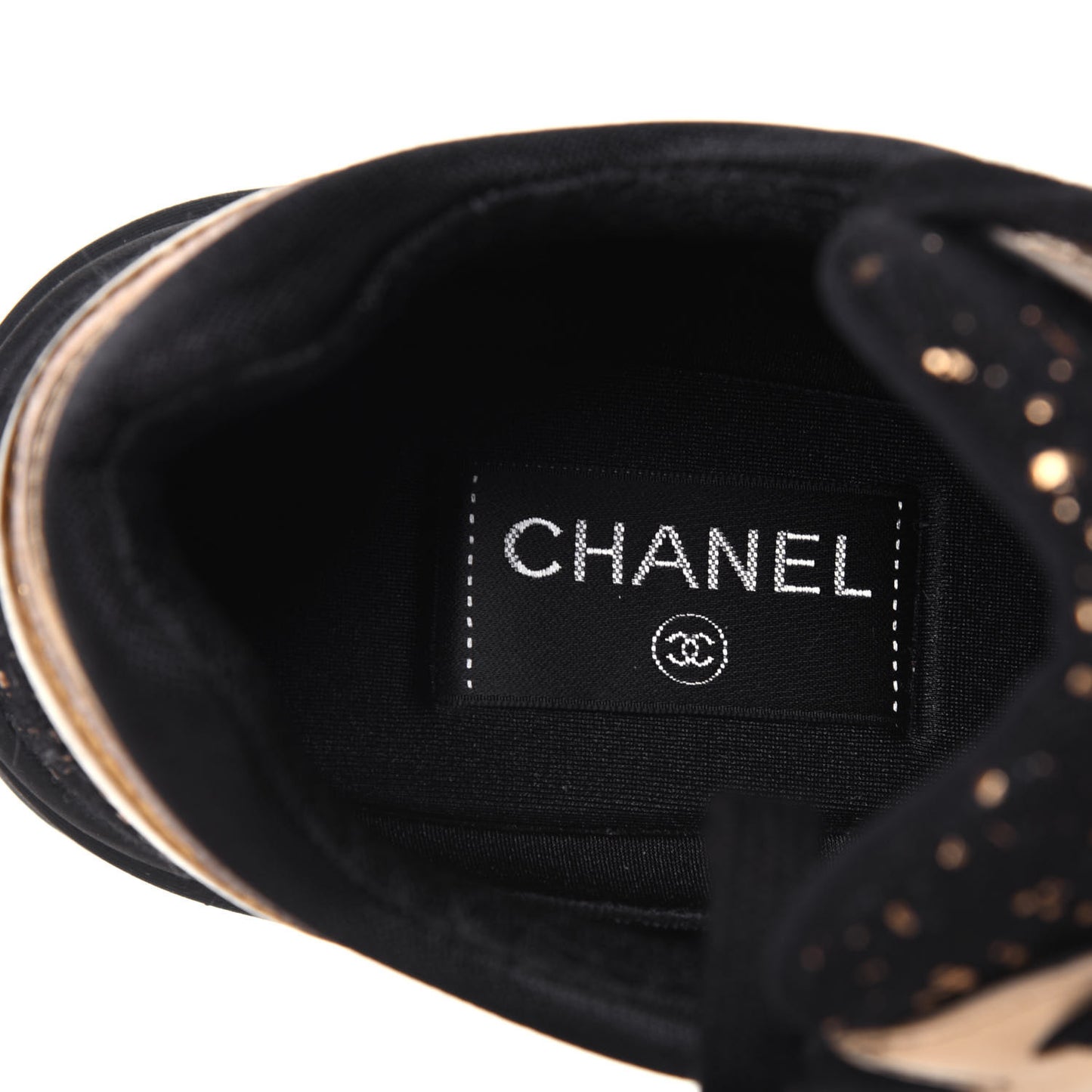 Satin Lambskin Fabric Tweed CC Sneakers 39 Gold Black
