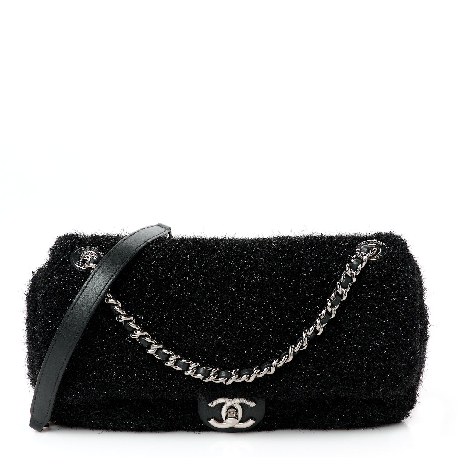 Chanel Lurex Knit Medium Pluto Glitter Flap Black 1 of 11