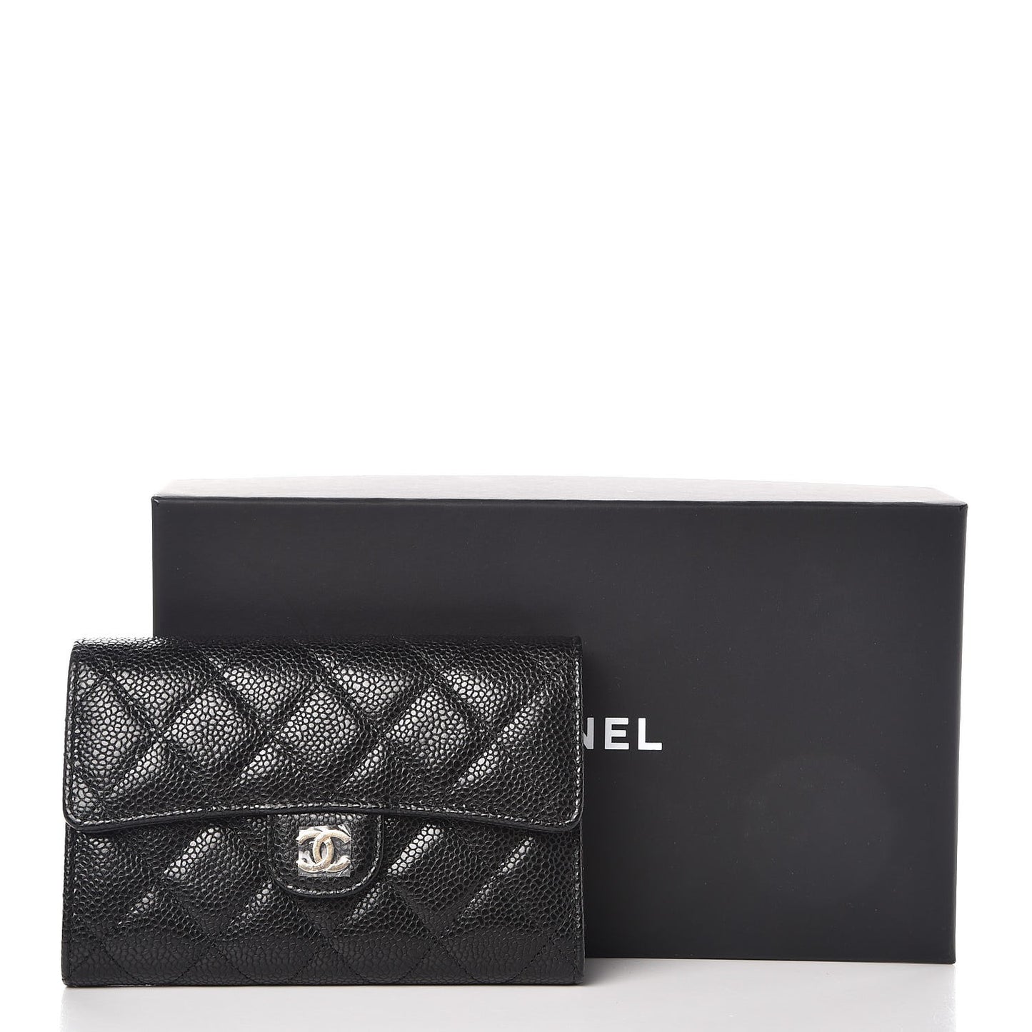 Caviar Quilted Small Flap Wallet Black