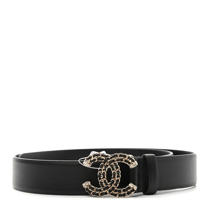 Chanel Calfskin Crystal CC Chain Belt 75 30 Black 1 of 8