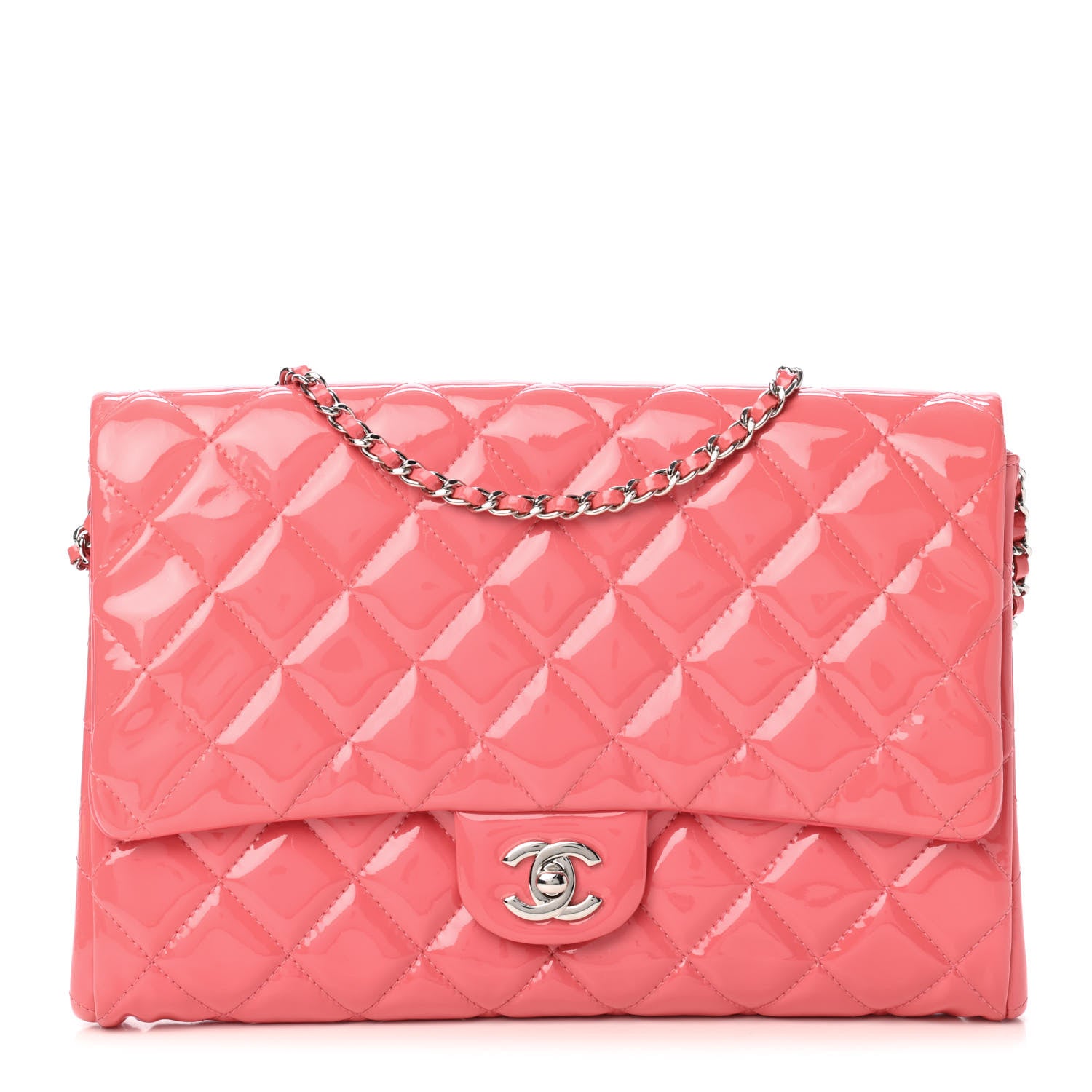 Chanel Patent Quilted Clutch With Chain Flap Fuchsia 1 of 4