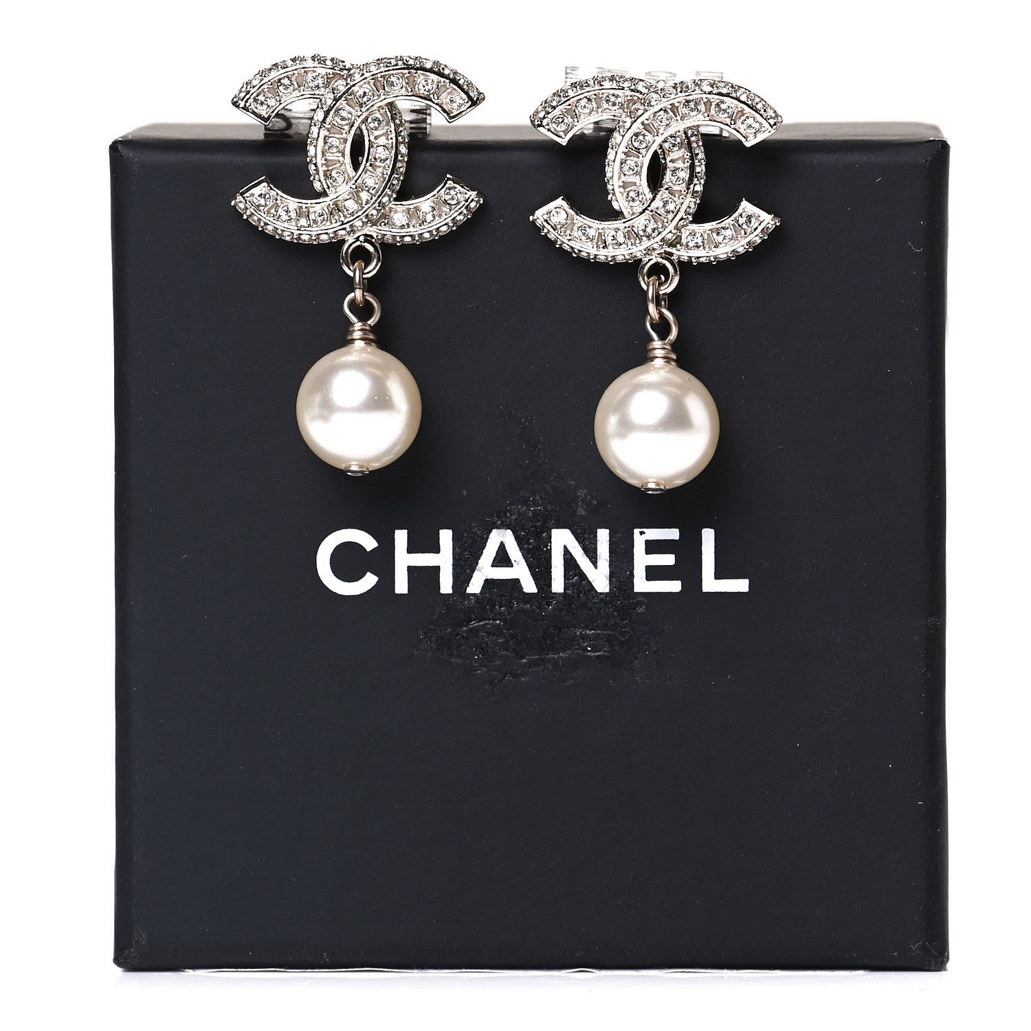 Chanel Crystal Pearl CC Drop Earrings Gold 5 of 5