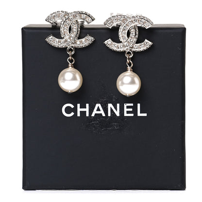 Chanel Crystal Pearl CC Drop Earrings Gold 5 of 5