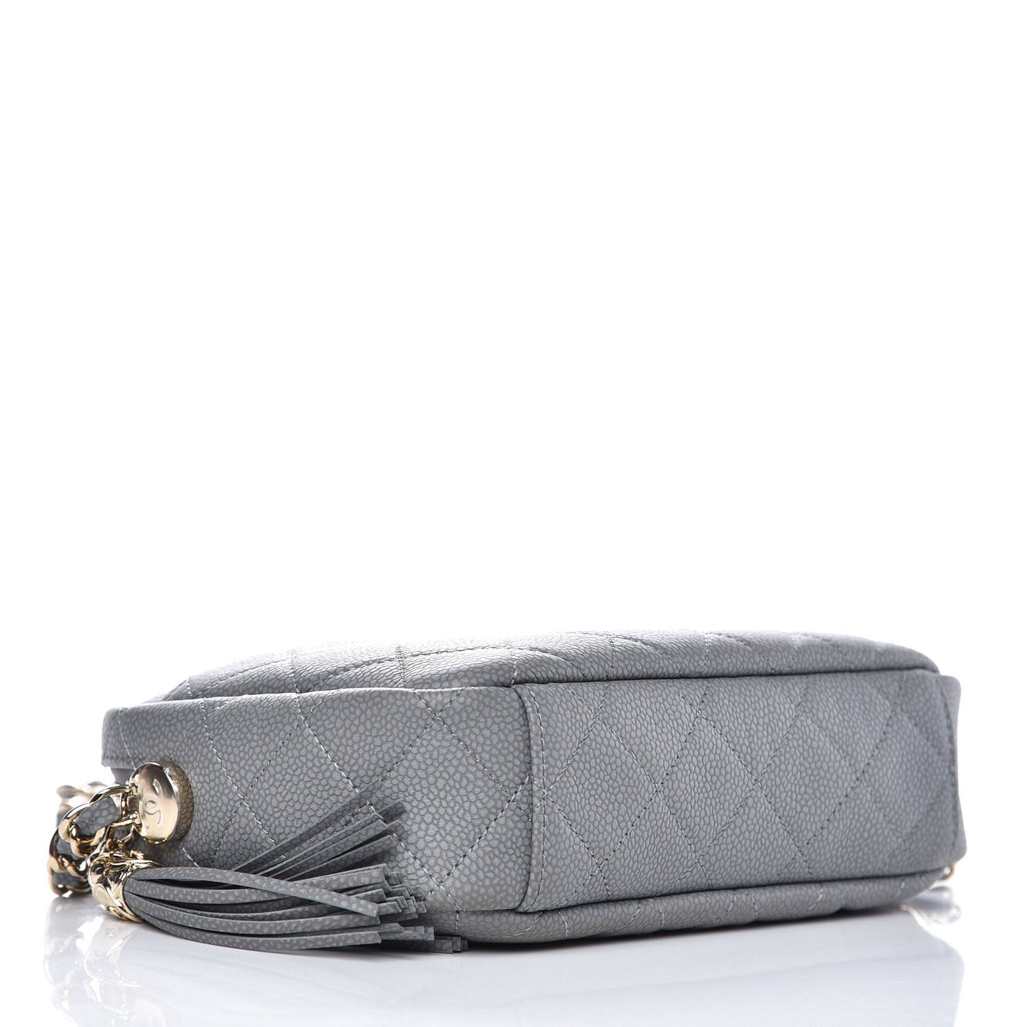 Caviar Quilted Coco Tassel Small Camera Case Grey