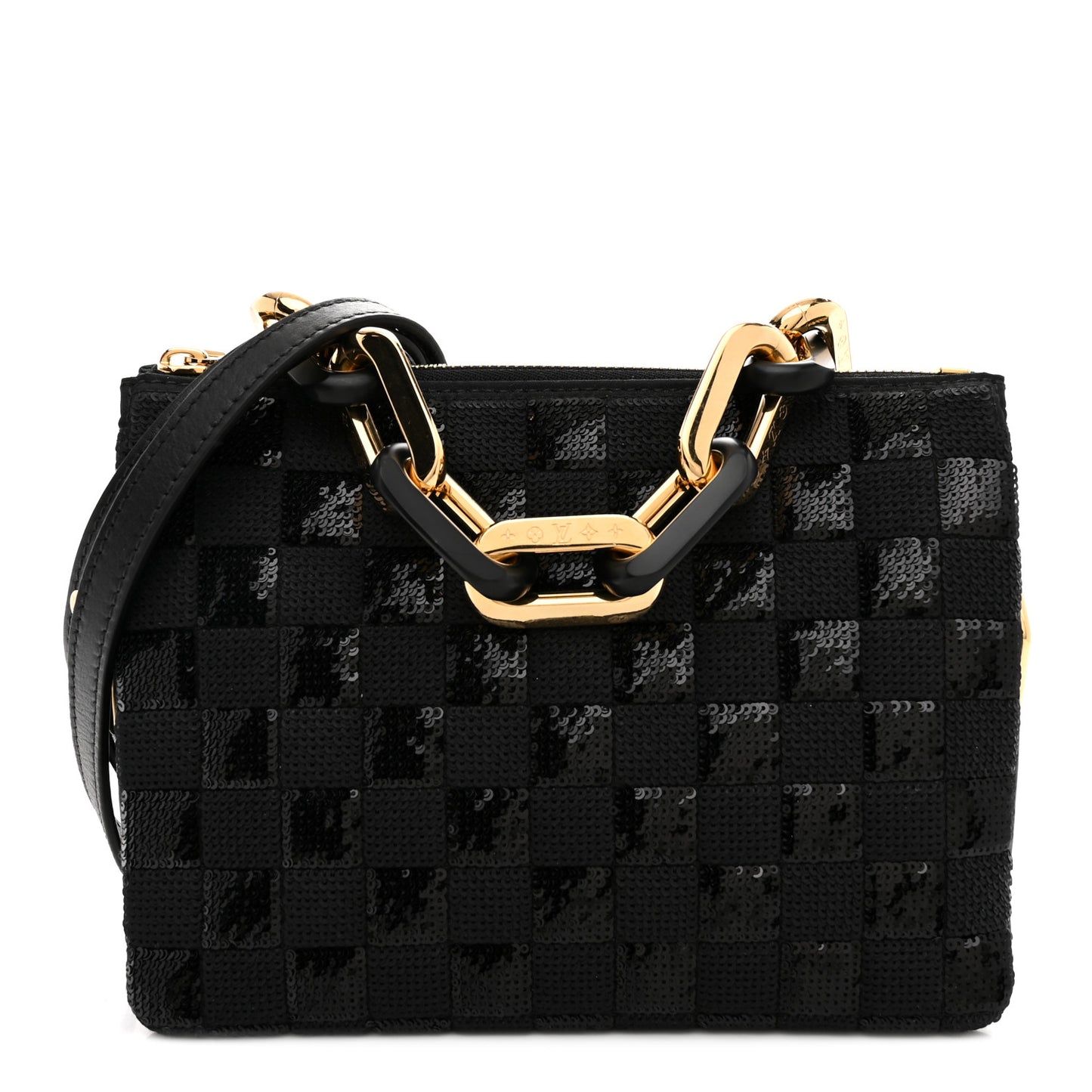 Satin Sequin Embroidered Damier Coussin BB Black