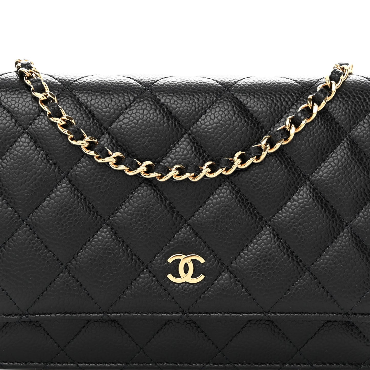 Caviar Quilted Wallet on Chain WOC Black