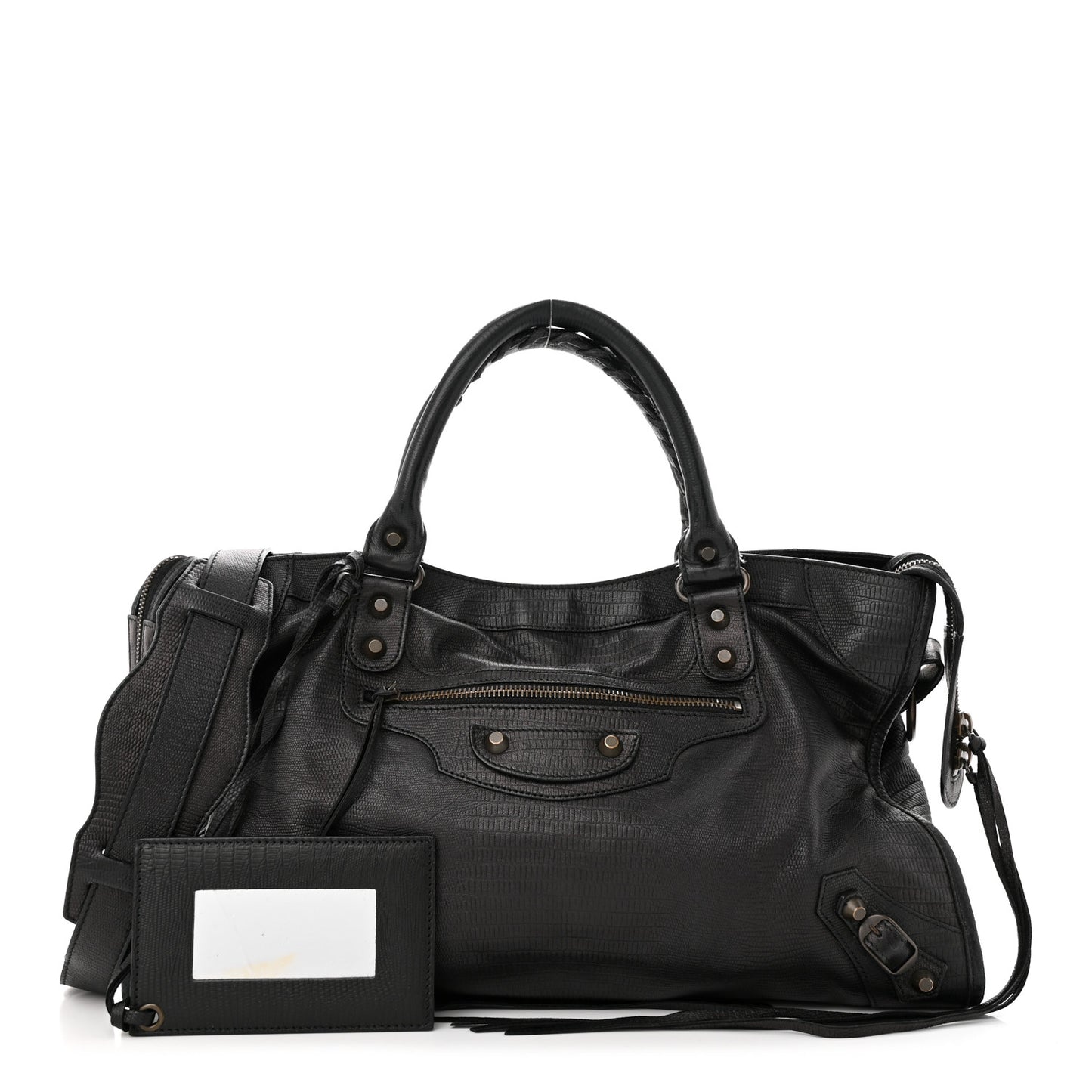Calfskin Lizard Embossed Classic Hardware City Black