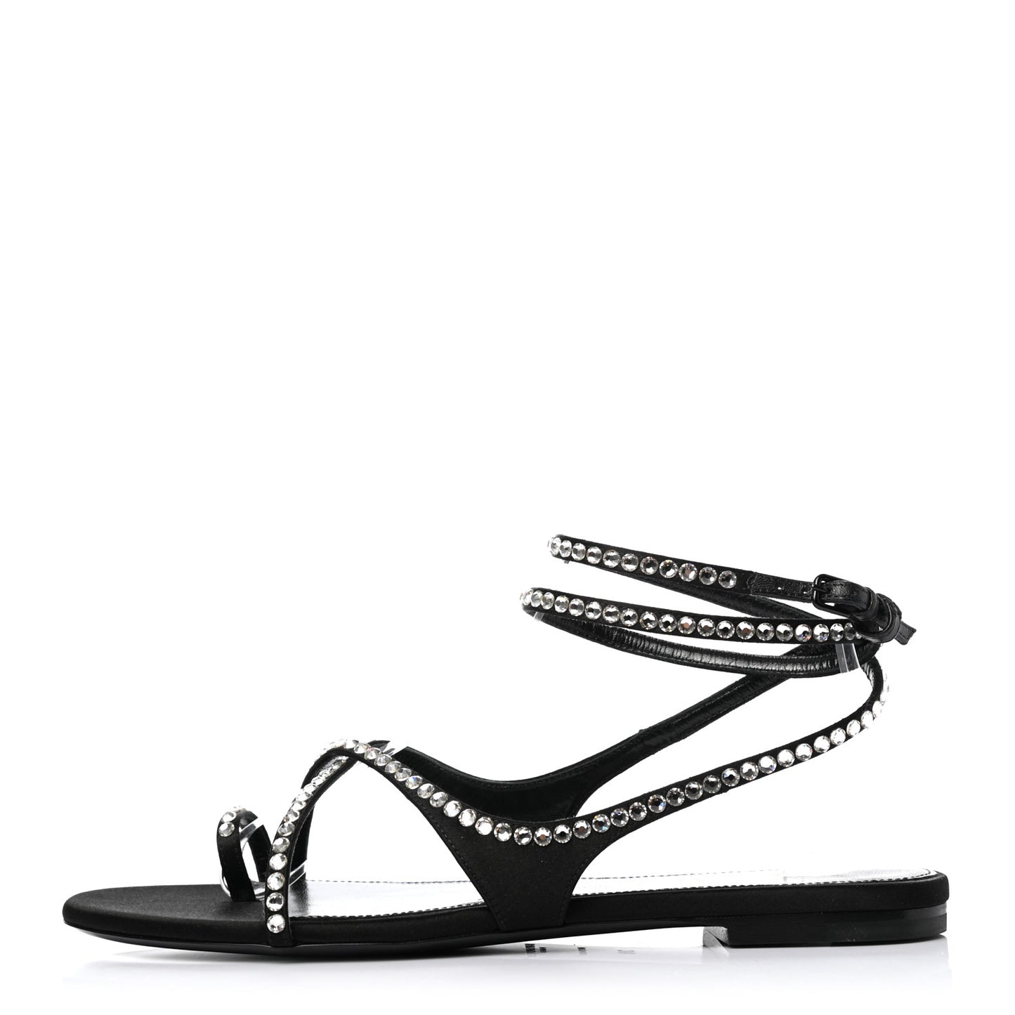 Satin Crystal Gia Ankle Strap Sandals 38 Black