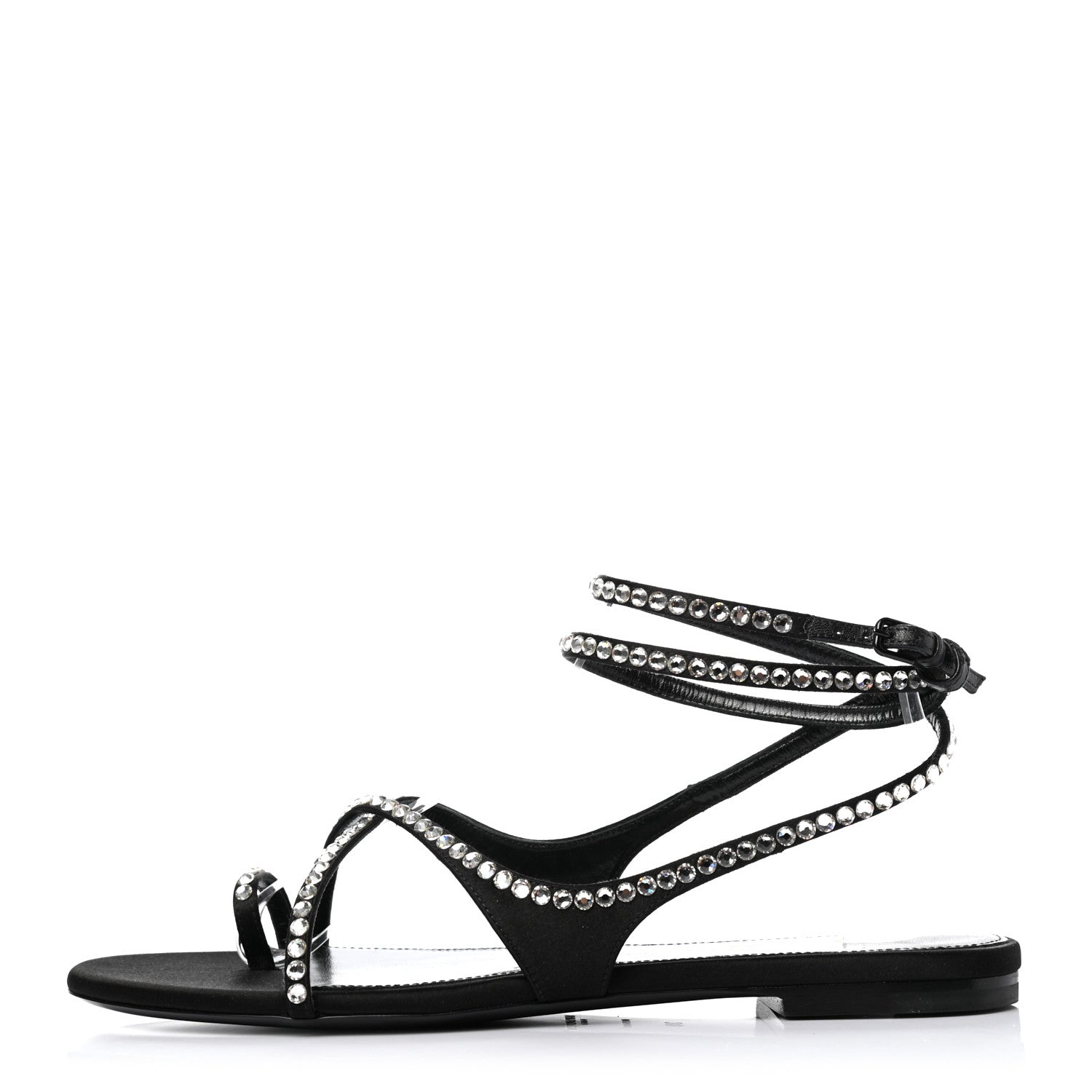 Saint Laurent Satin Crystal Gia Ankle Strap Sandals 38 Black 1 of 7