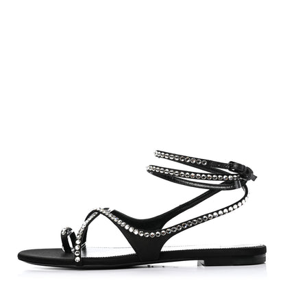 Saint Laurent Satin Crystal Gia Ankle Strap Sandals 38 Black 1 of 7