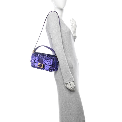 Fendi Sequin Paillettes Shiny Nappa Sex and the City Baguette Viola Purple Rain 2 of 9