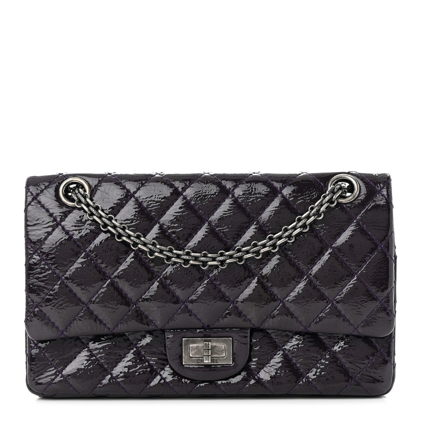Distressed Patent Quilted 2.55 Reissue 225 Flap Purple