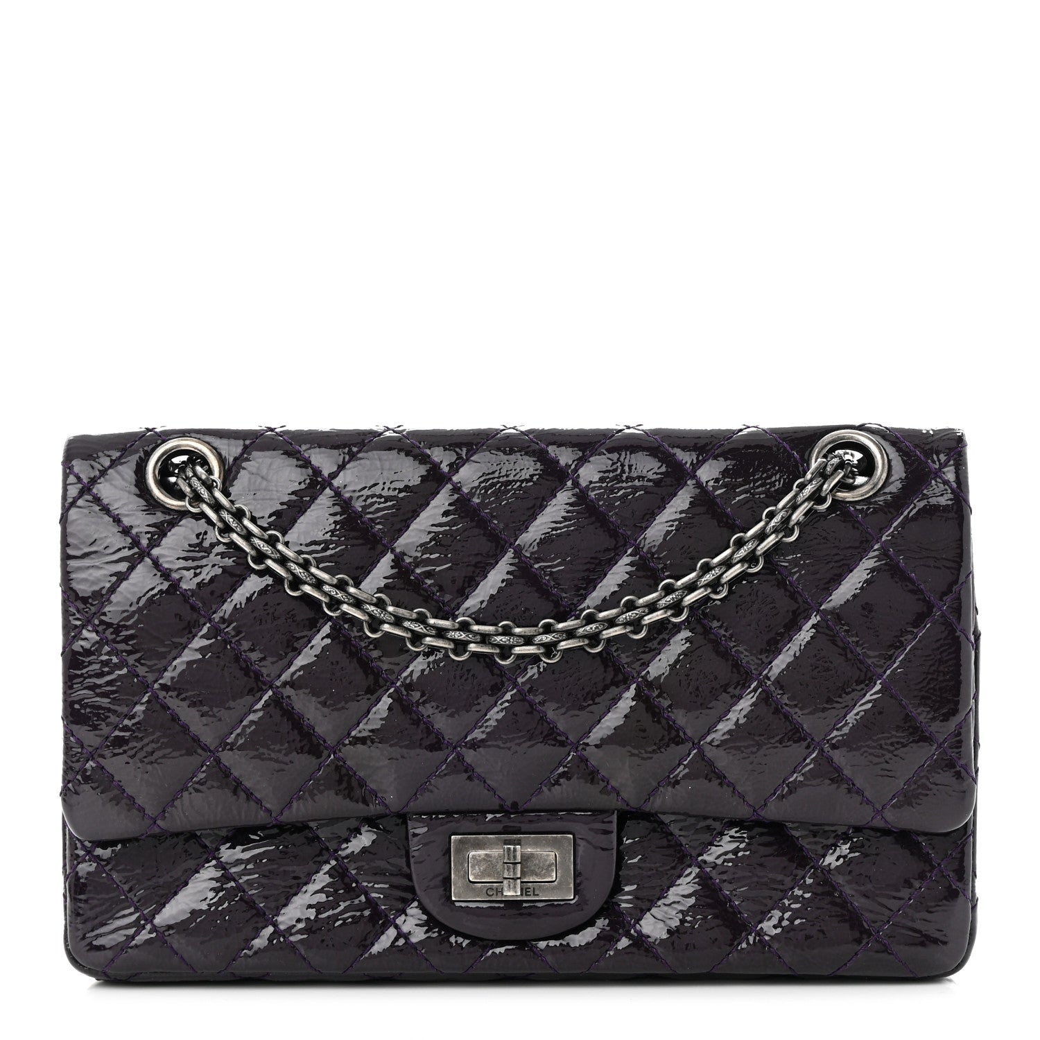 Chanel Distressed Patent Quilted 2.55 Reissue 225 Flap Purple 1 of 12