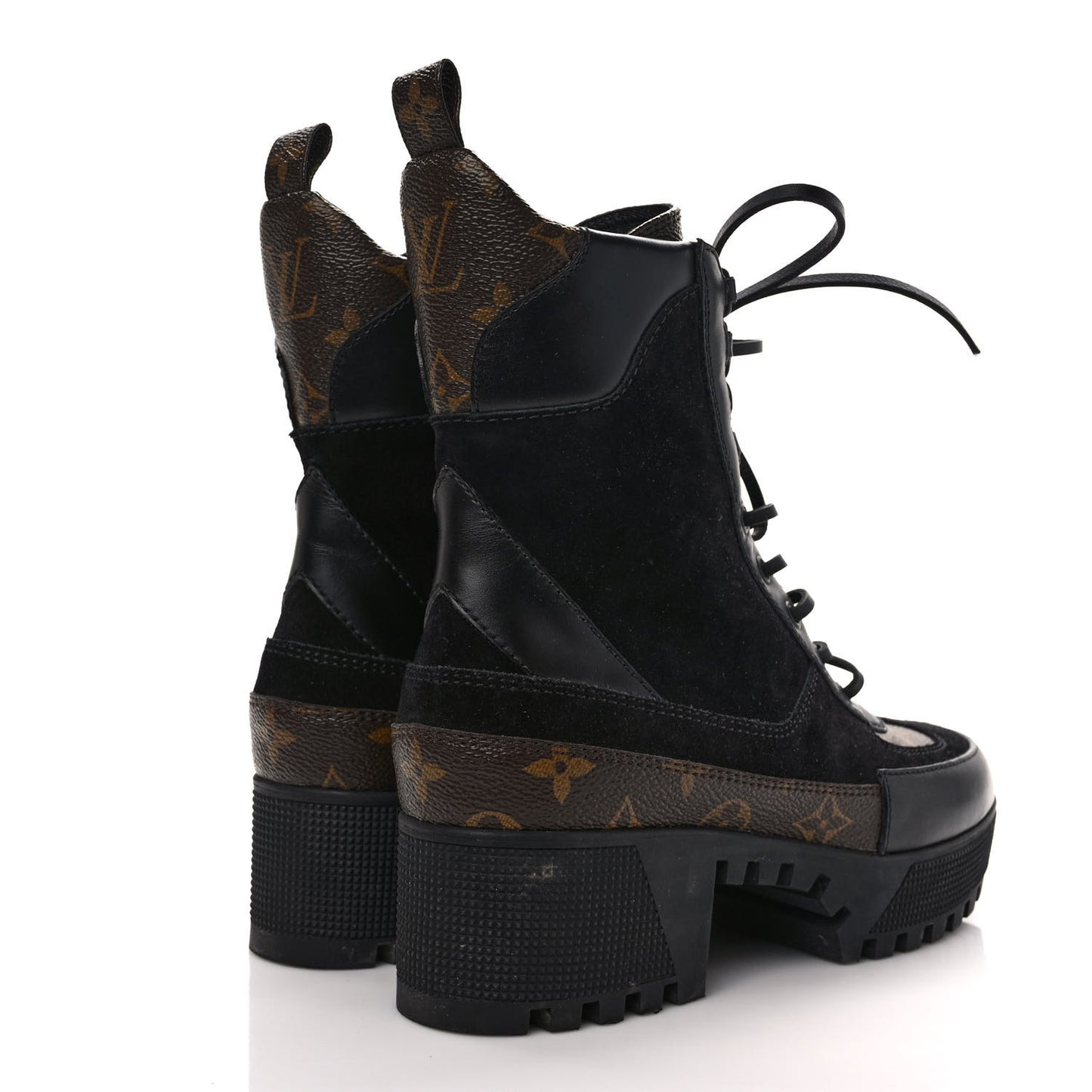 Suede Calfskin Monogram Laureate Platform Desert Boots 38 Black