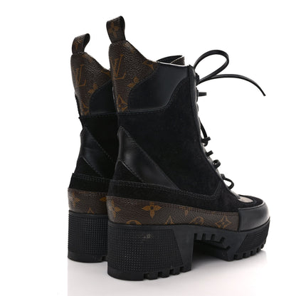 Louis Vuitton Suede Calfskin Monogram Laureate Platform Desert Boots 38 Black 4 of 10