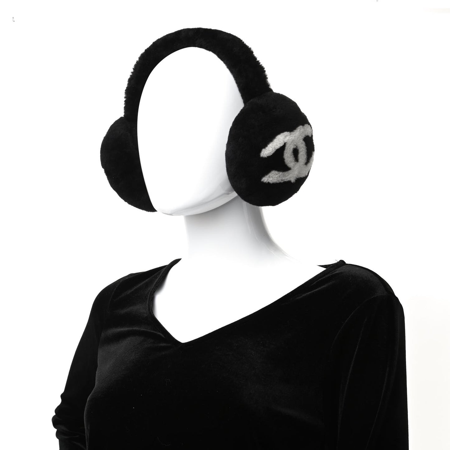Shearling CC Ear Muffs Black White