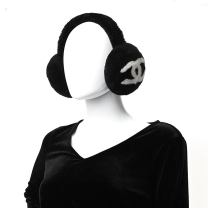 Chanel Shearling CC Ear Muffs Black White 2 of 8