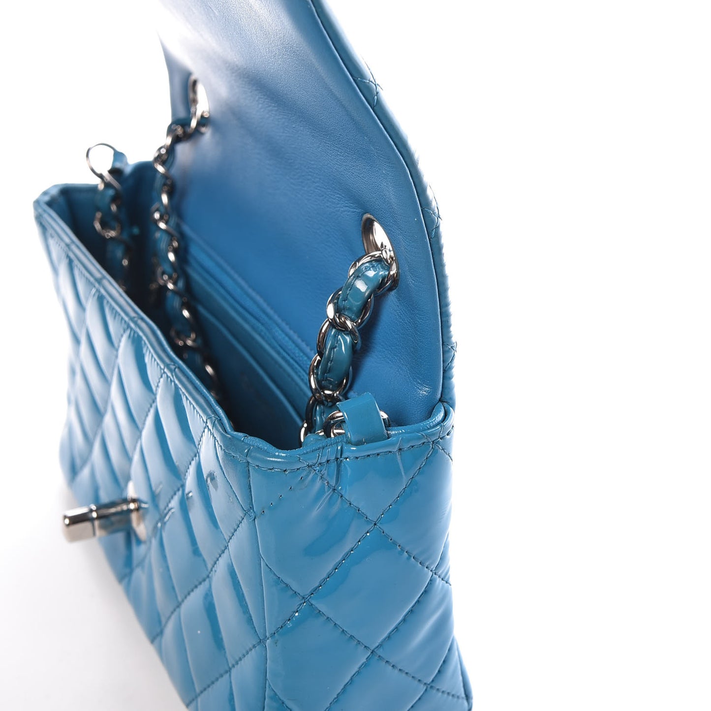 Patent Quilted Mini Rectangular Flap Turquoise