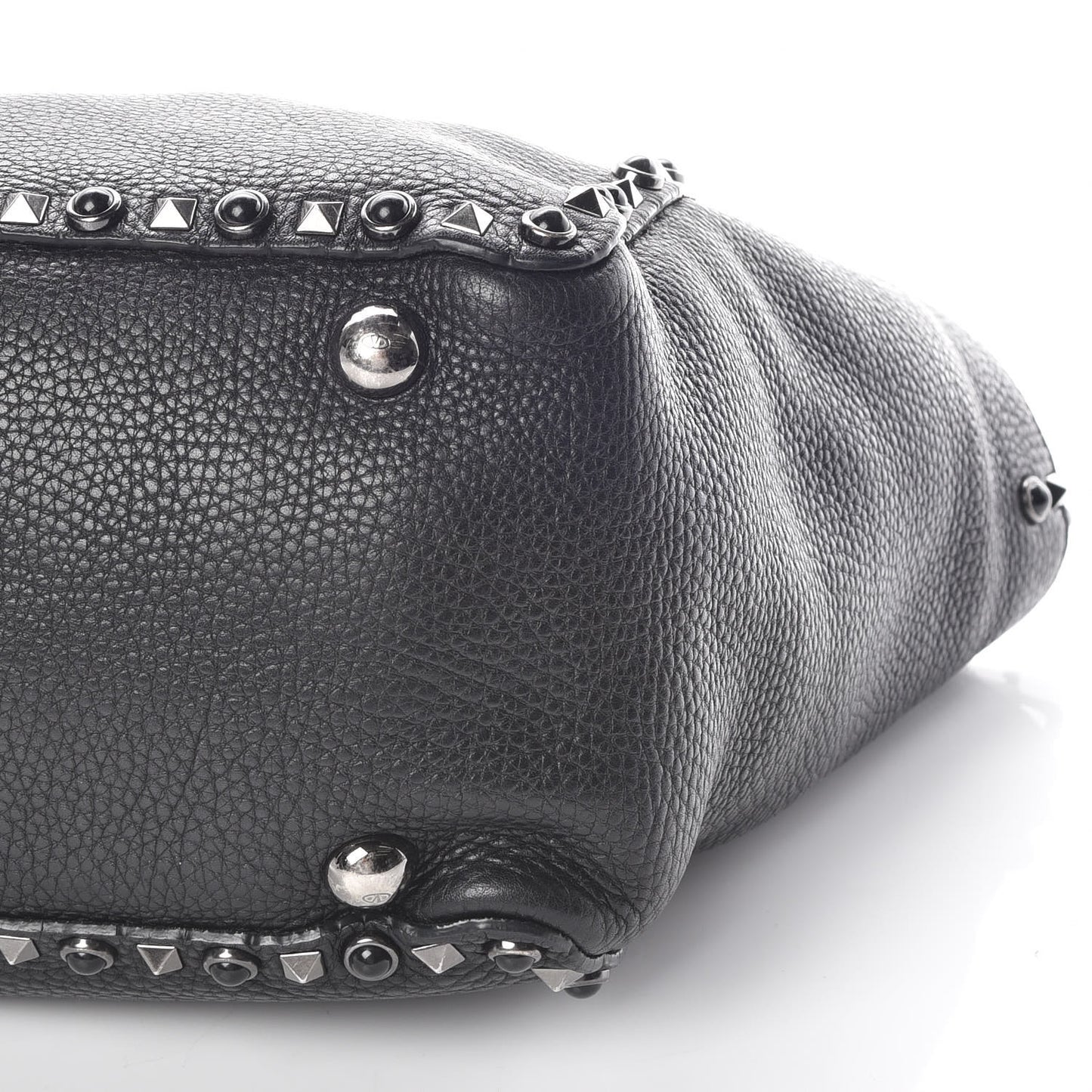 Grained Calfskin Onyx Medium Rockstud Rolling Tote Black