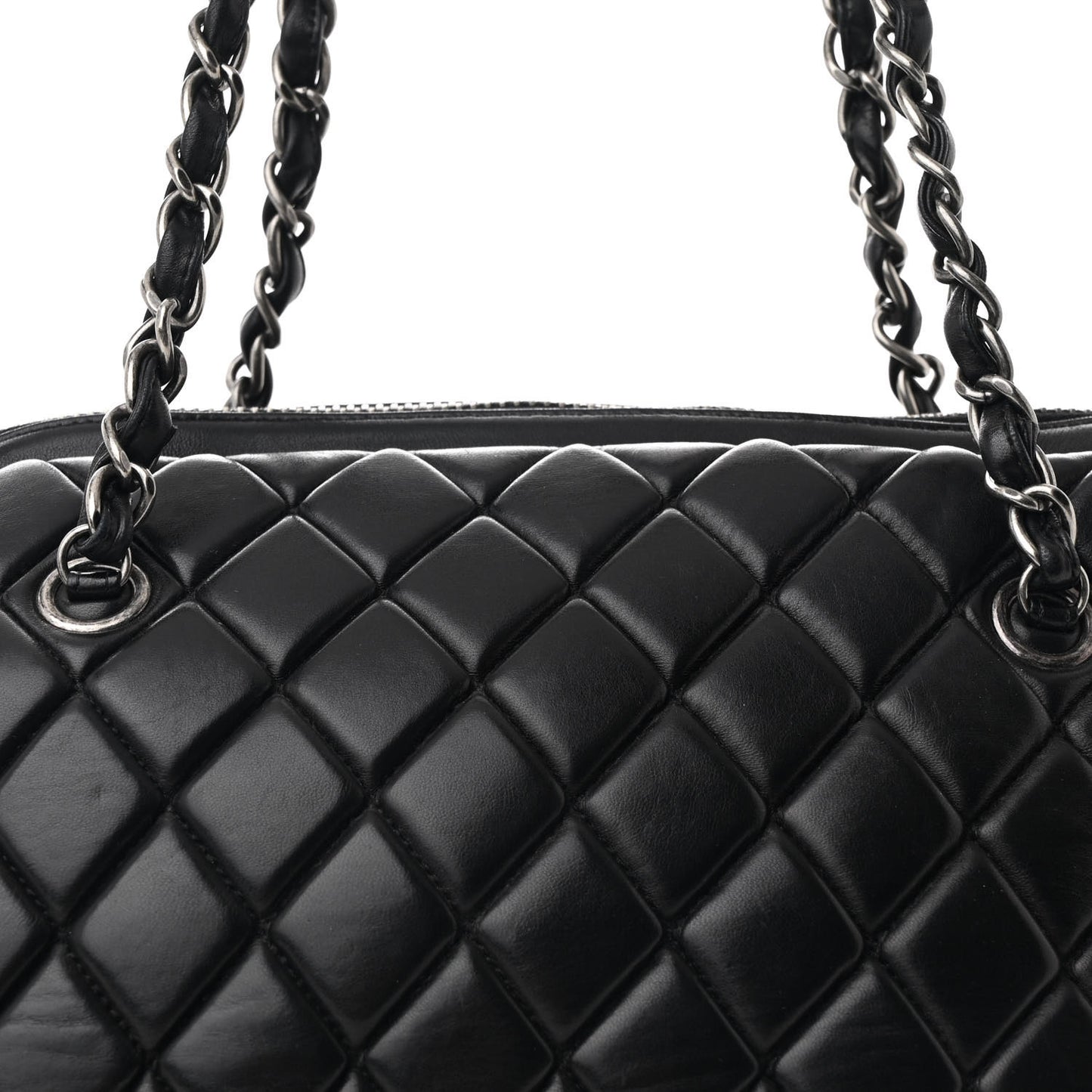 Lambskin Bubble Quilt Small Double Bowling Bag Black