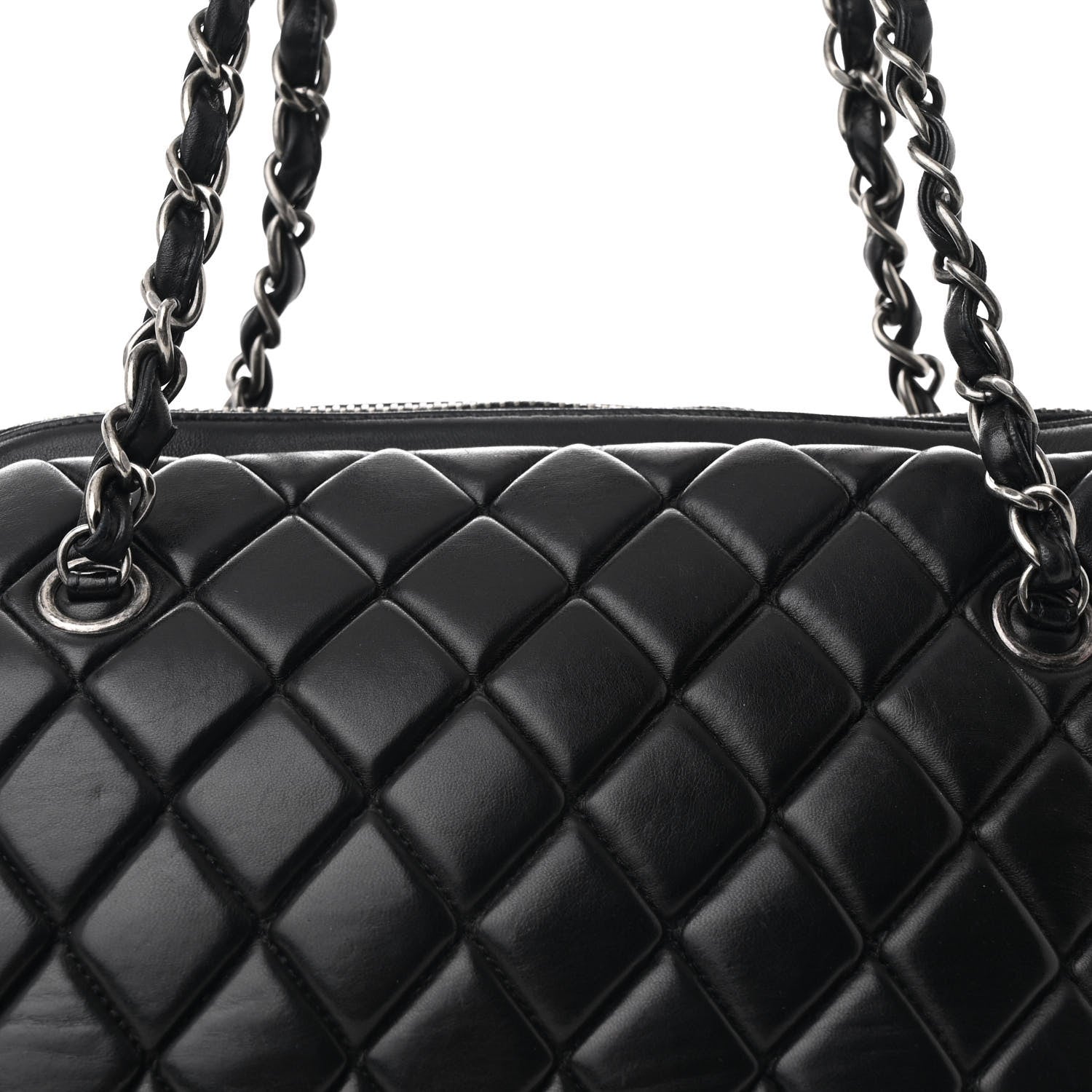 Chanel Lambskin Bubble Quilt Small Double Bowling Bag Black 8 of 10