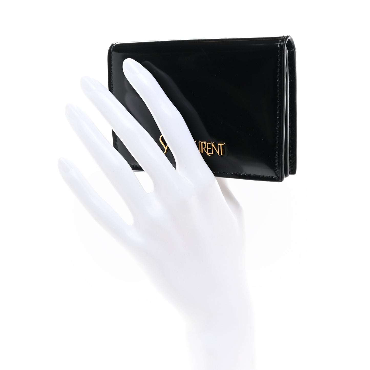 Shiny Lambskin Logo Carre Zipped Card Case Black