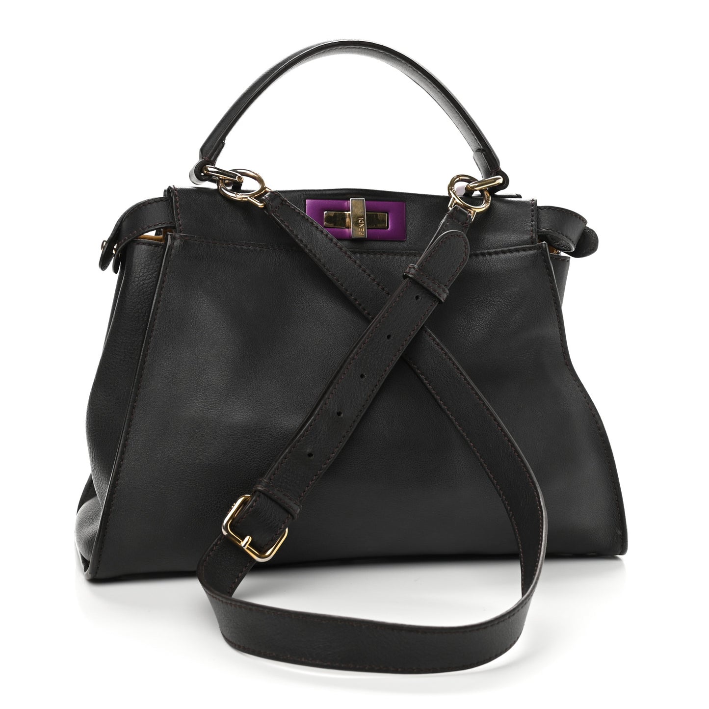 Vitello Seta Shiny Nappa Medium Peekaboo Iconic Satchel Dark Brown Yellow