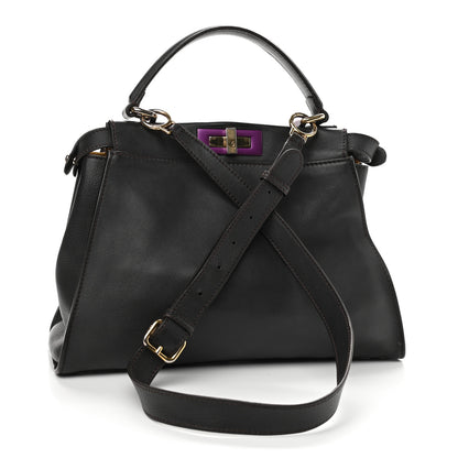 Fendi Vitello Seta Shiny Nappa Medium Peekaboo Iconic Satchel Dark Brown Yellow 3 of 9