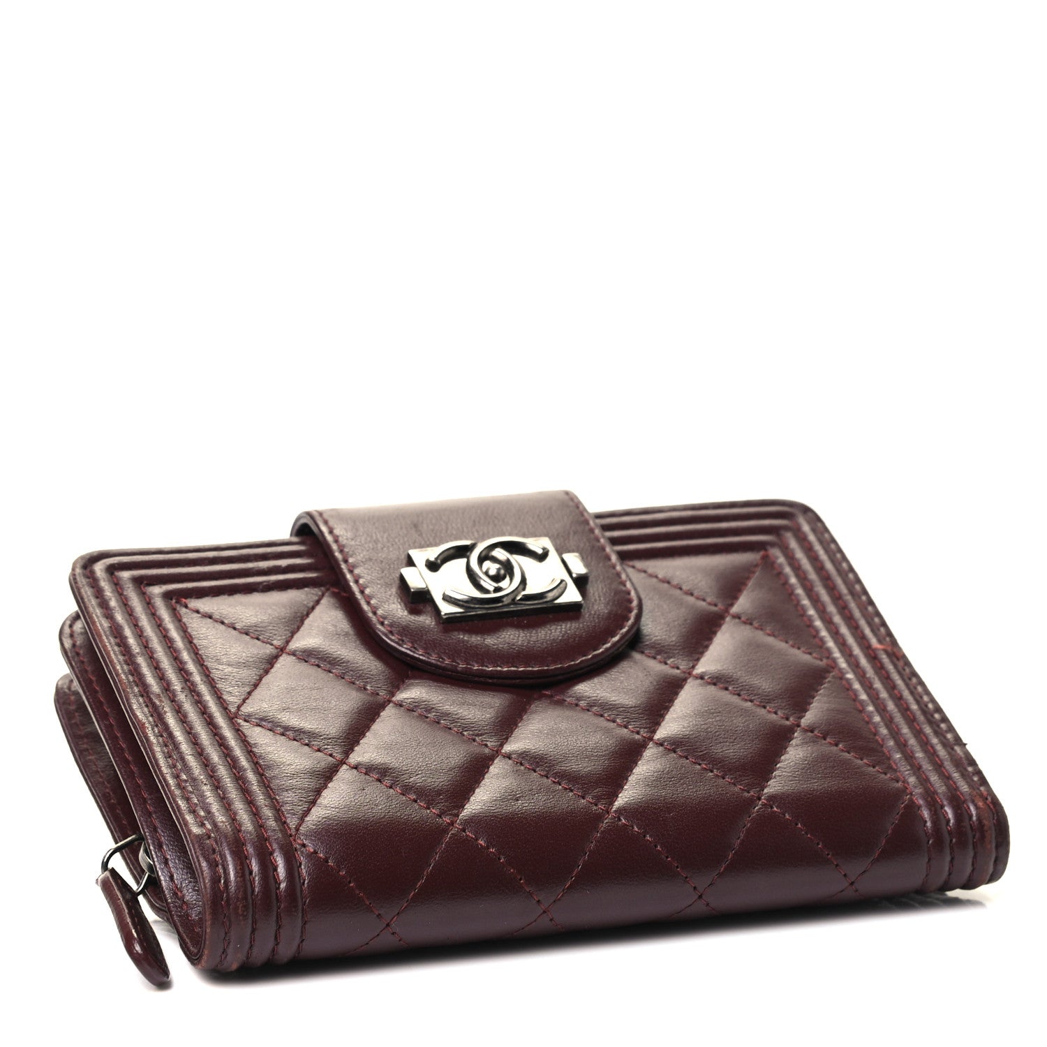 Chanel Lambskin Quilted Boy Zipped Pocket Wallet Burgundy 3 of 4