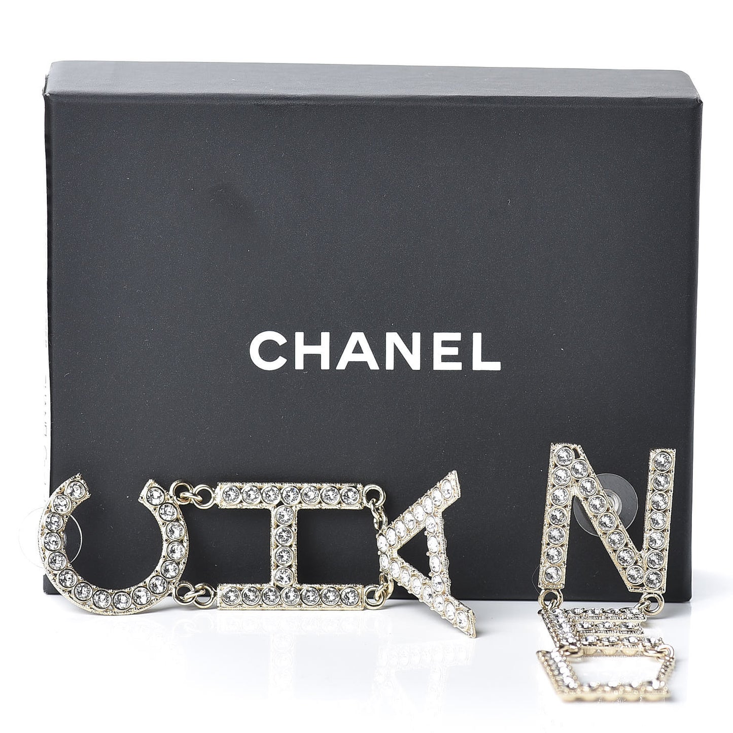 Crystal Cha-Nel Logo Drop Earrings Gold