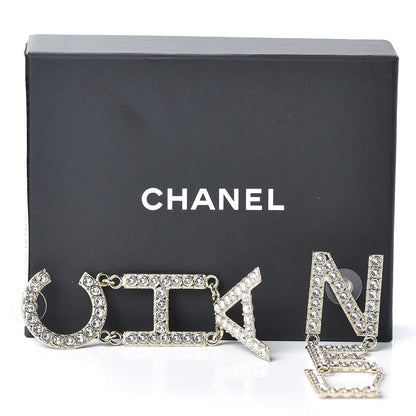 Chanel Crystal Cha-Nel Logo Drop Earrings Gold 5 of 5