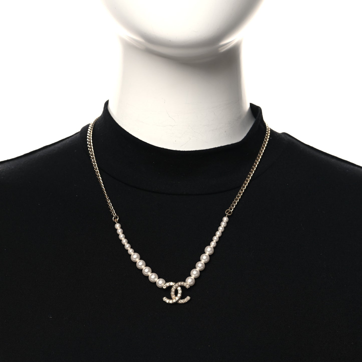 Pearl Crystal CC Short Necklace Gold