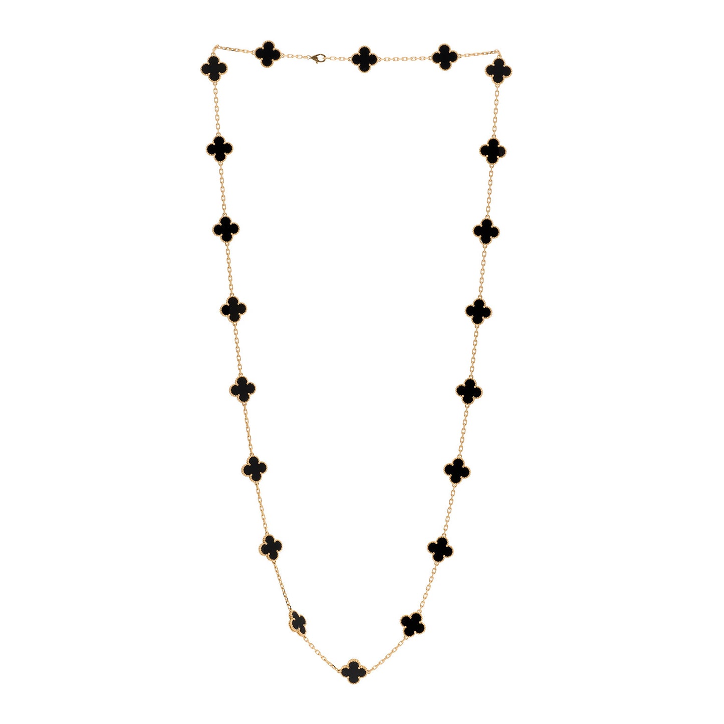 18K Yellow Gold Black Onyx 20 Motifs Vintage Alhambra Necklace