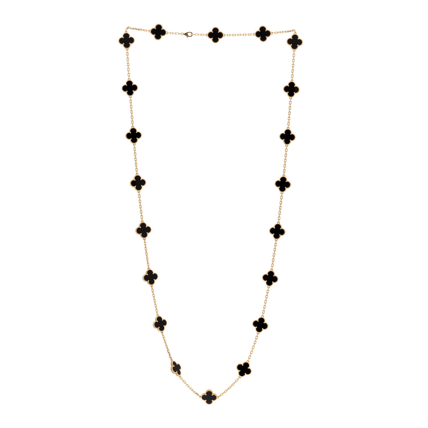 Van Cleef & Arpels 18K Yellow Gold Black Onyx 20 Motifs Vintage Alhambra Necklace 3 of 6