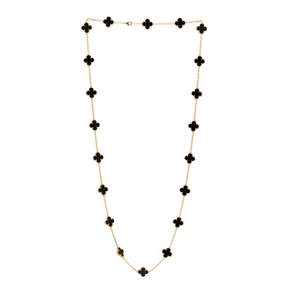 Van Cleef & Arpels 18K Yellow Gold Black Onyx 20 Motifs Vintage Alhambra Necklace 3 of 6
