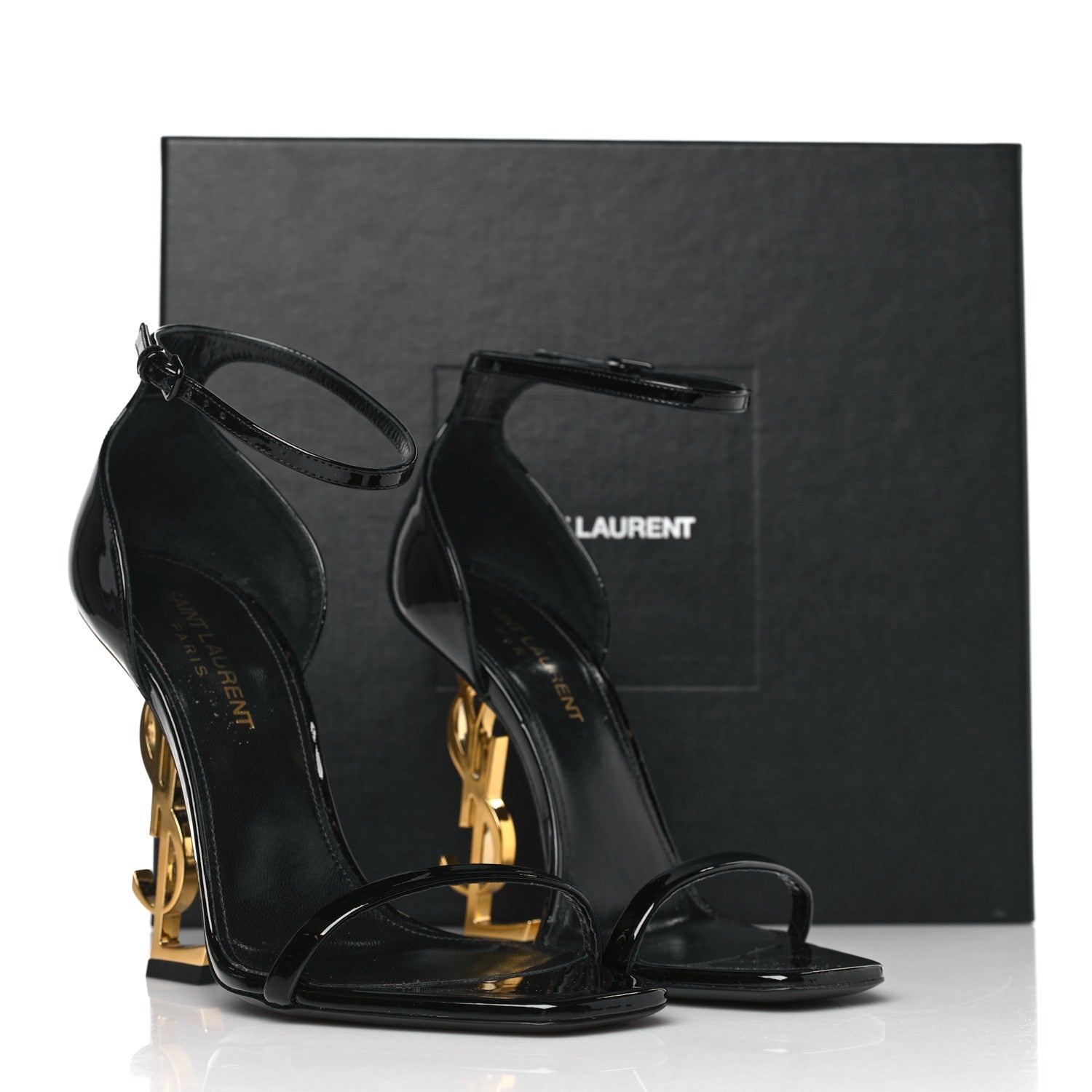 Saint Laurent Patent Calfskin Opyum 110 Sandals 37 Black Gold 10 of 10