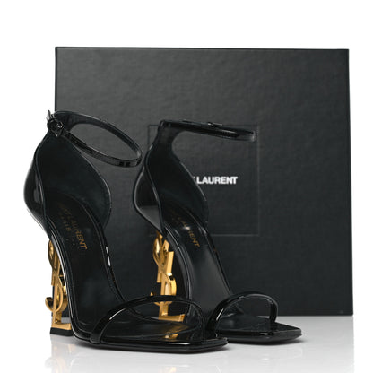 Saint Laurent Patent Calfskin Opyum 110 Sandals 37 Black Gold 10 of 10